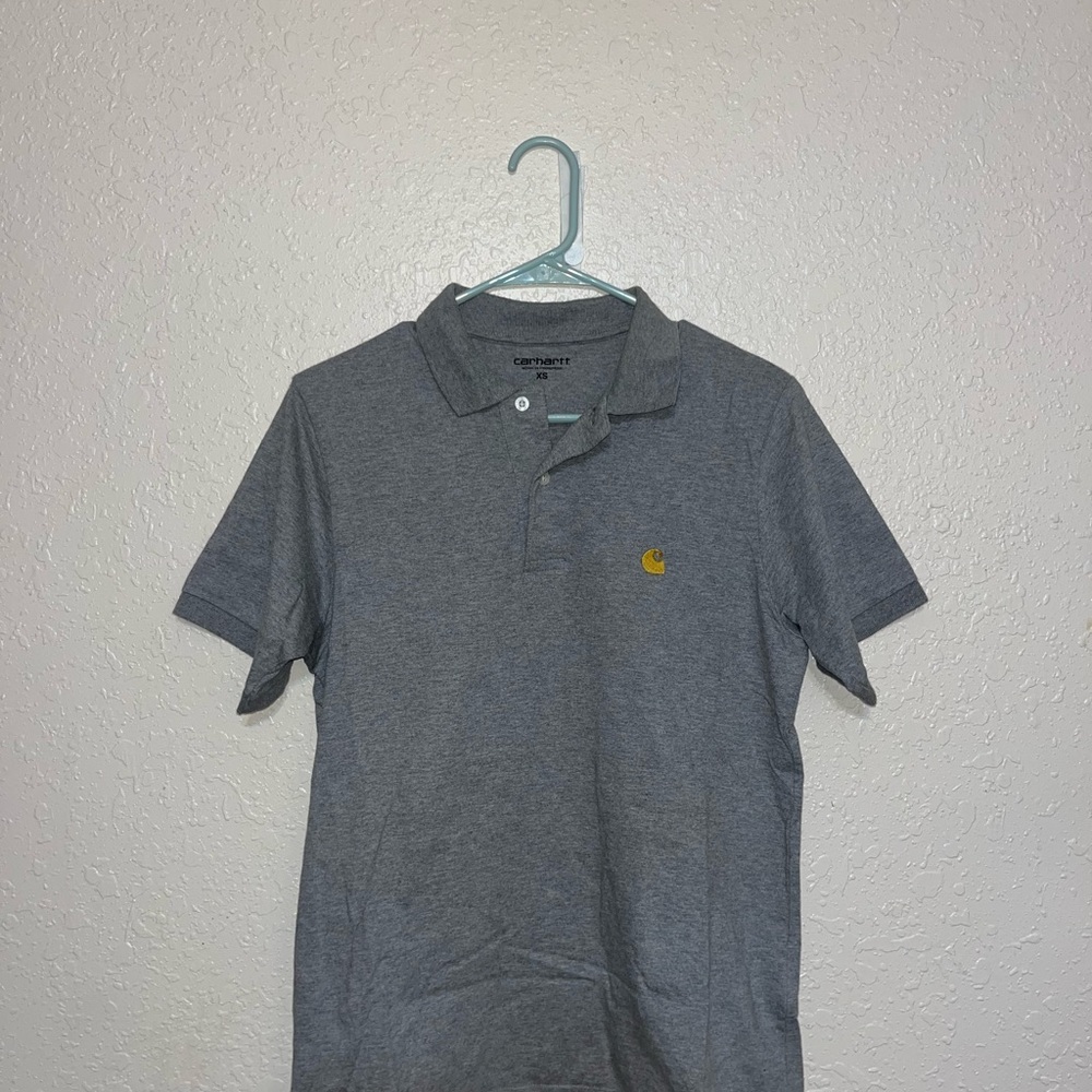 Carhartt Men's Polo Shirt in Gray with Gold Logo